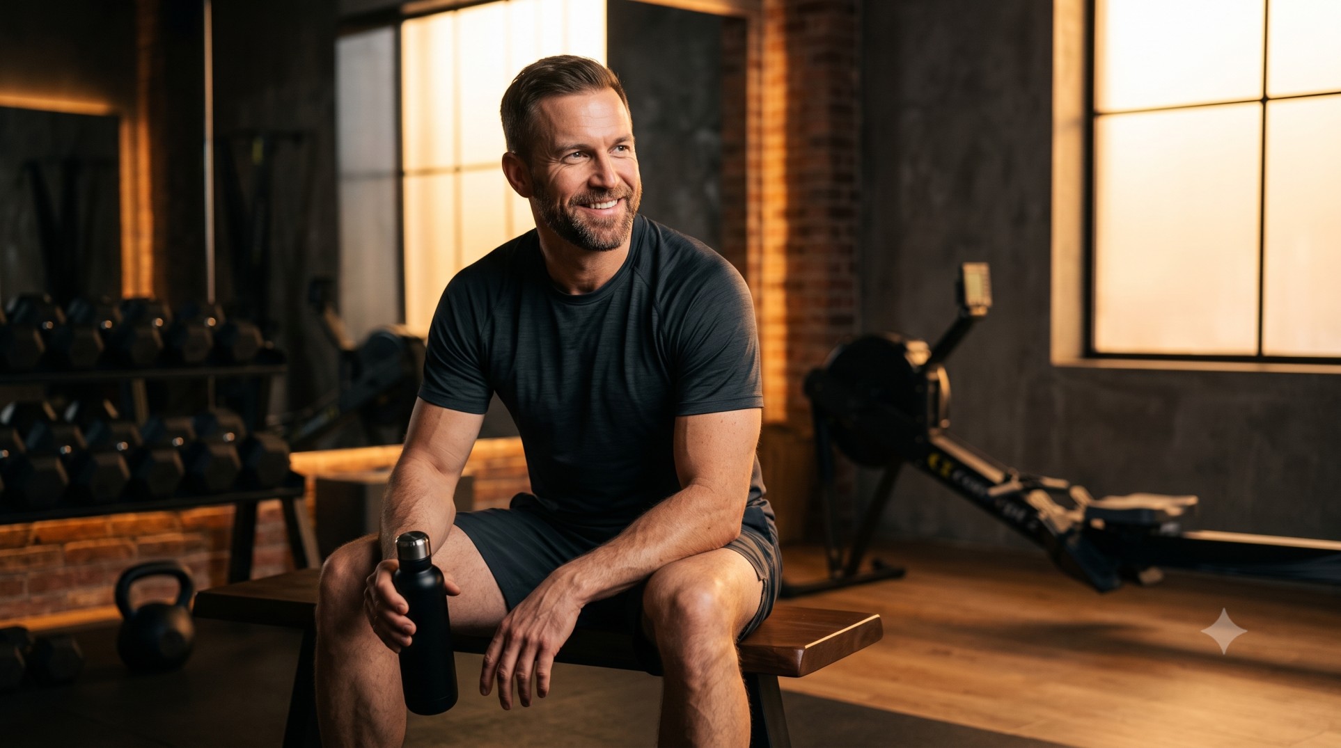 Focused, confident man in his 40s, energy and mental clarity